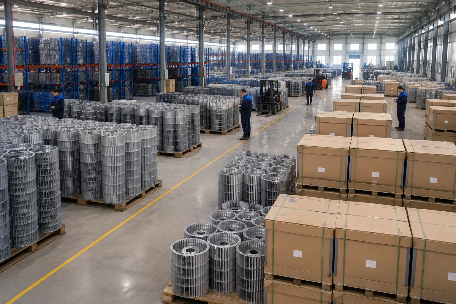 Finished blower wheels and packed orders in the TSLBlower warehouse